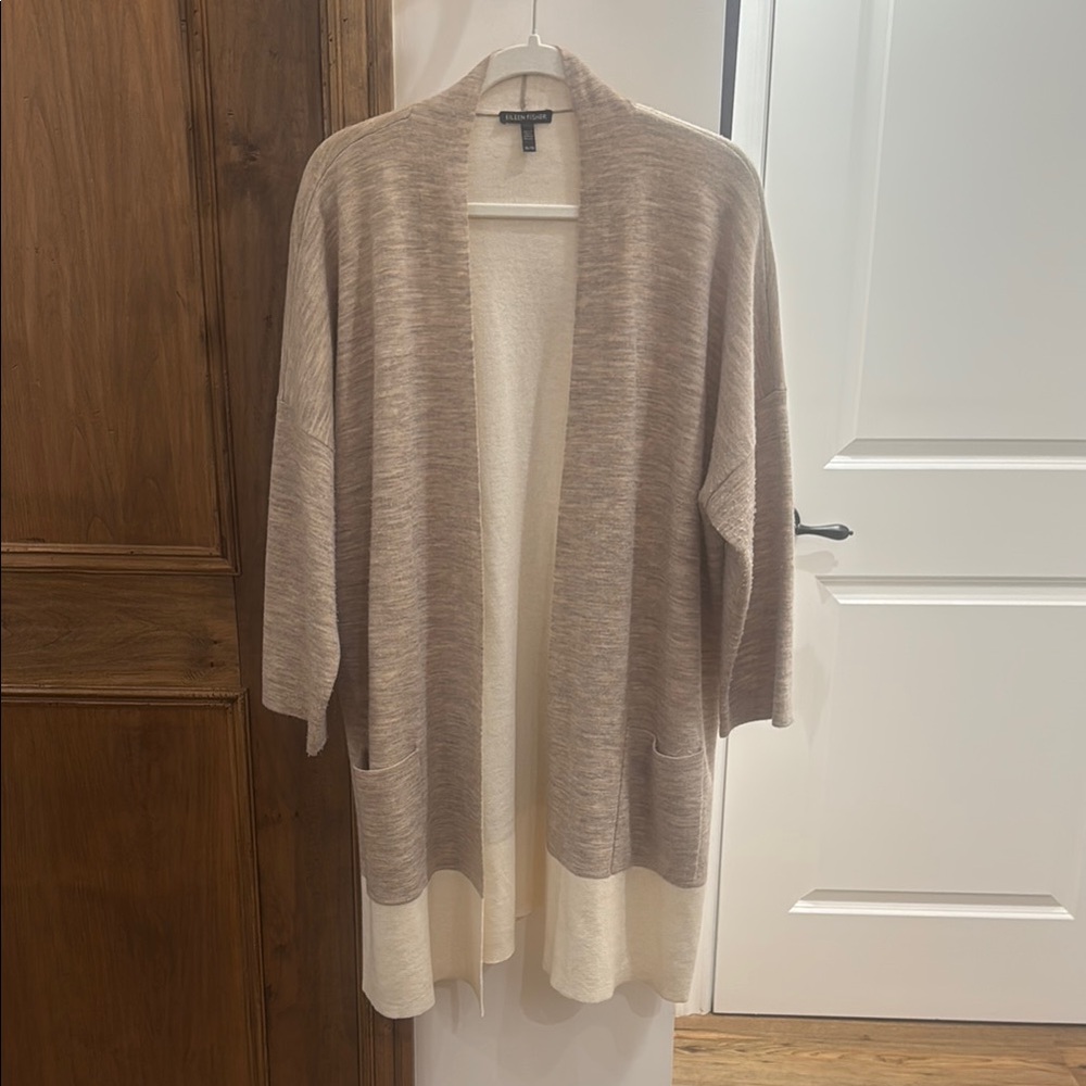 Eileen Fisher Women's Beige and Cream Open Front Sweater